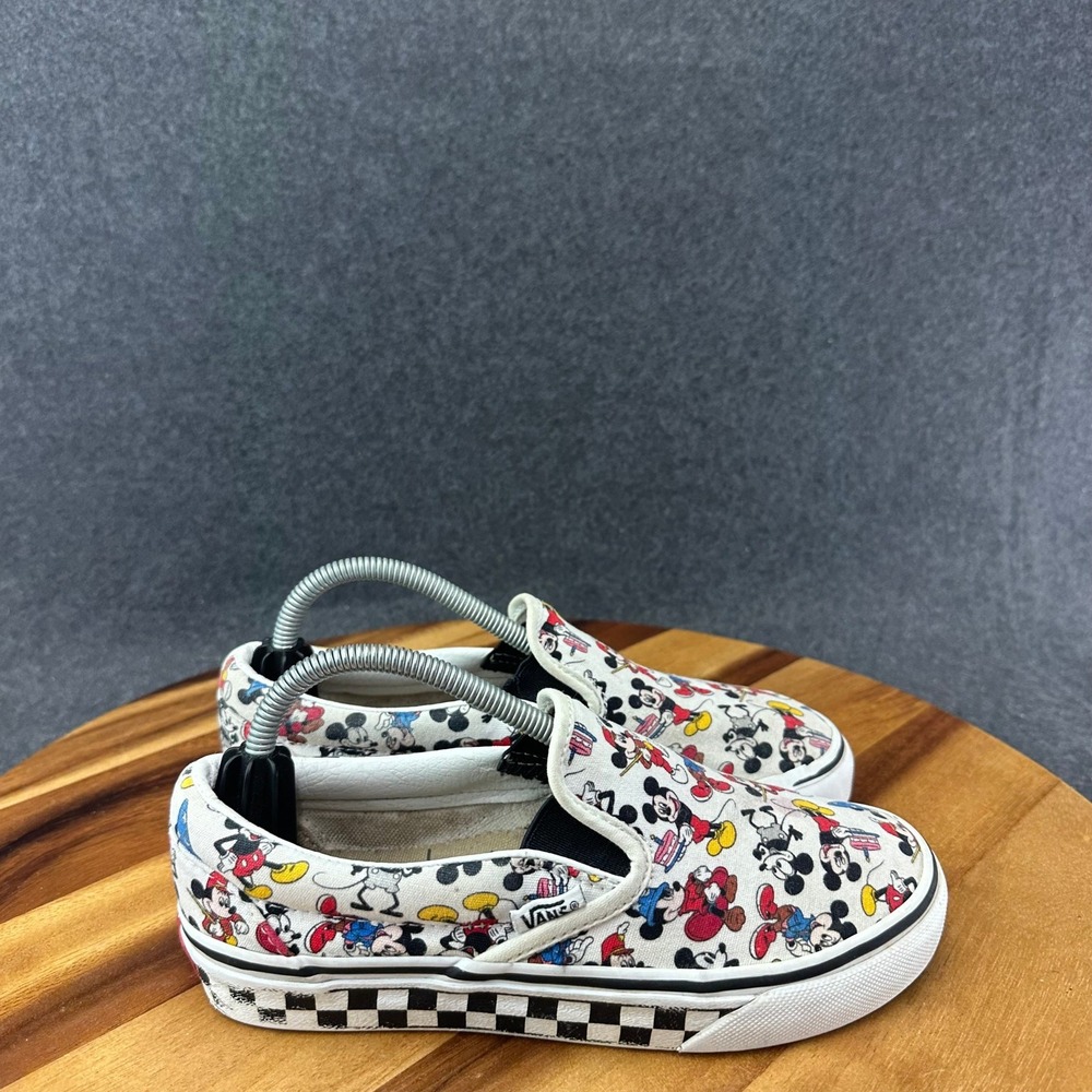 Vans Kids Size 4 Mickey Mouse Disney Slip On Sneakers Multicolor Checkered